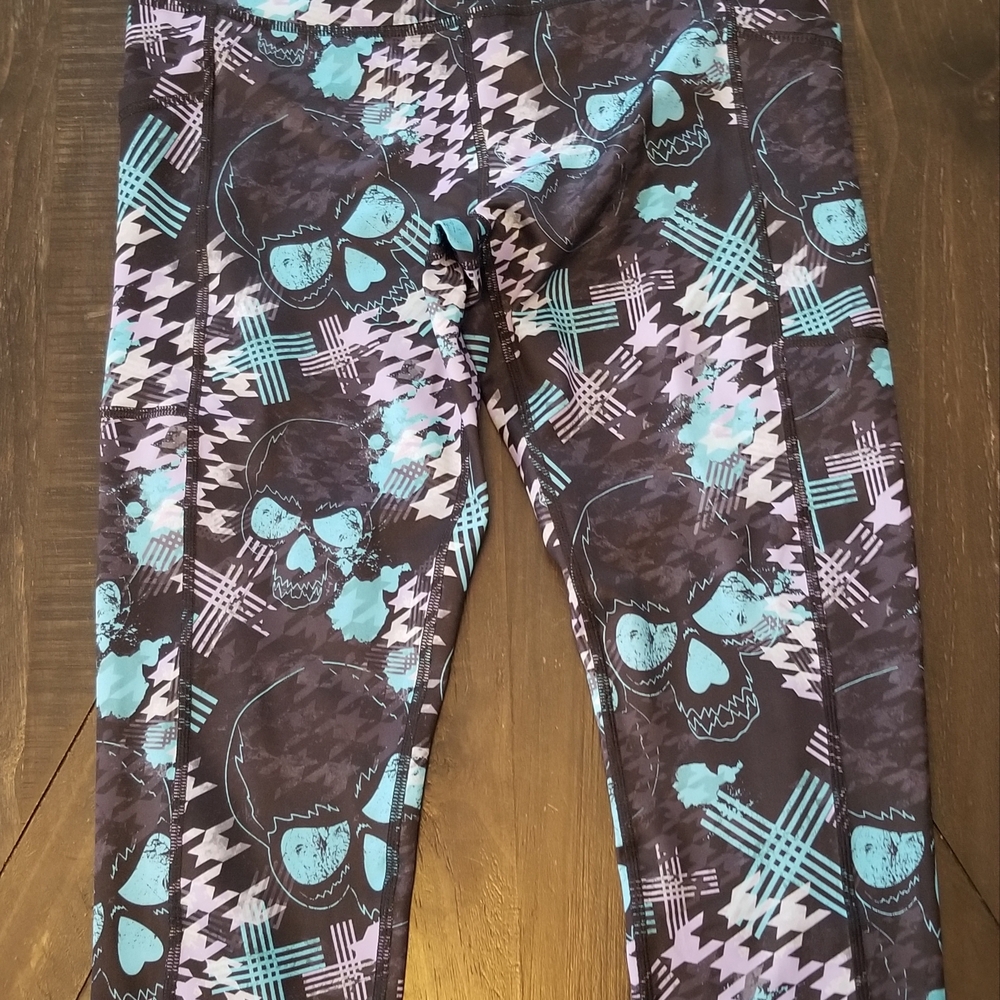 Constantly Varied Gear Skull and Plaid Skulls Leggings - Black and Blue - Picture 4 of 4